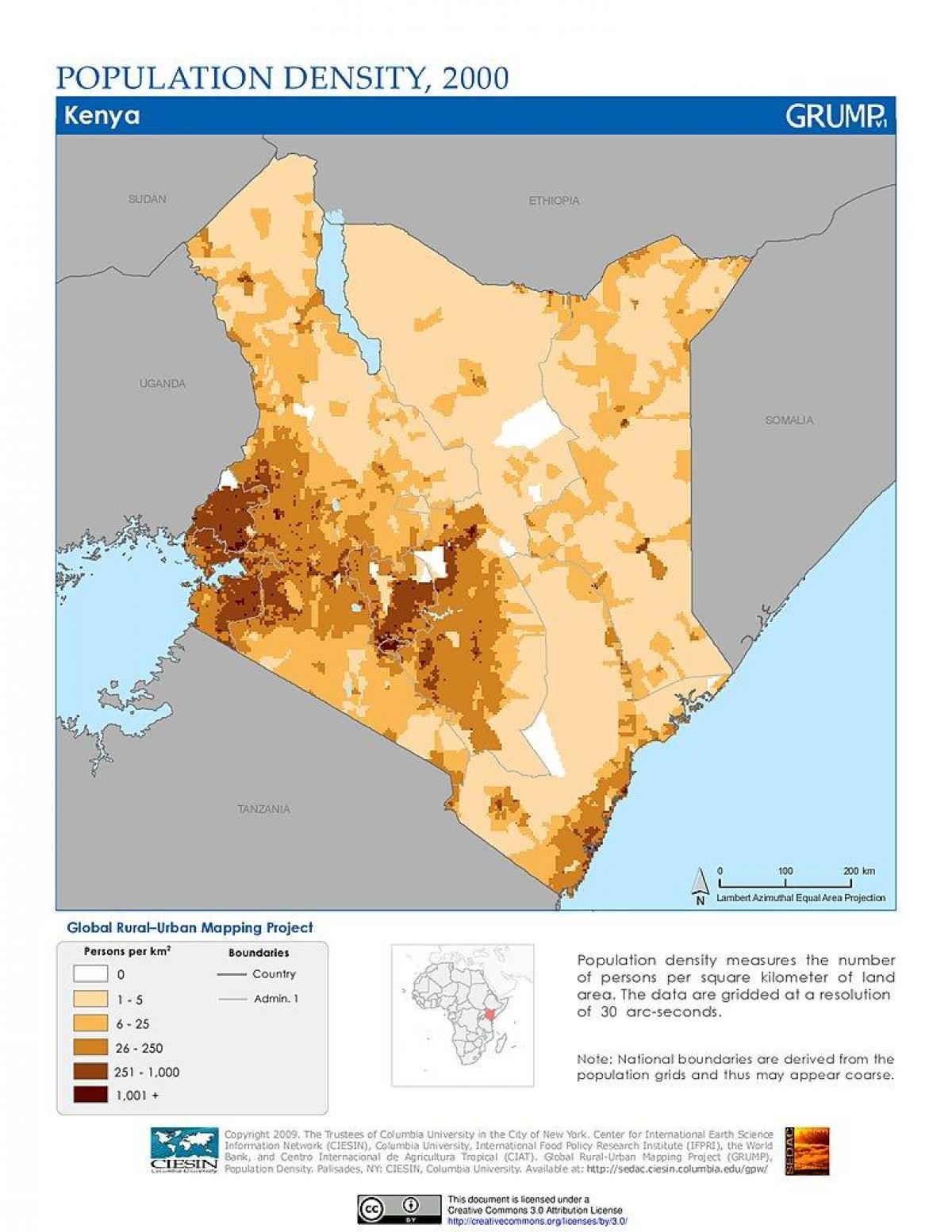 Kenya la densité de la population de la carte