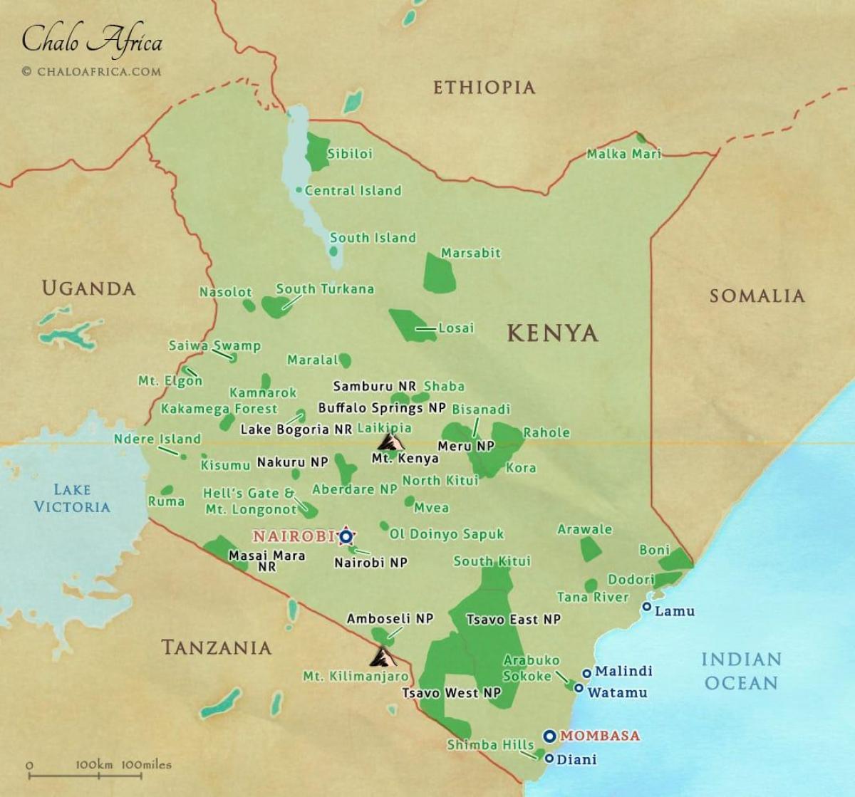 carte du Kenya parcs nationaux et des réserves