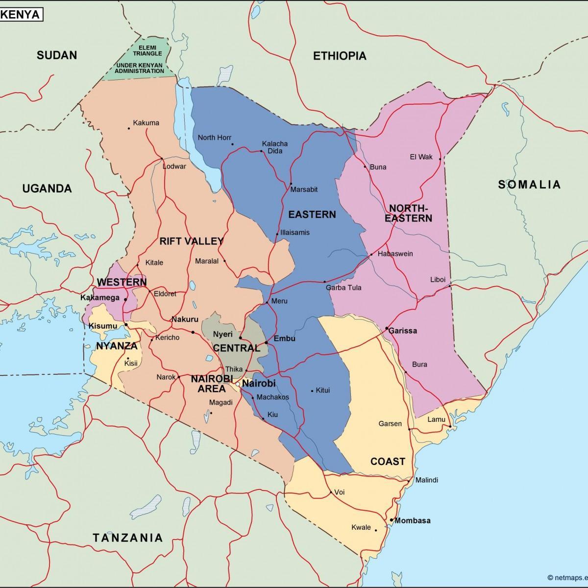 carte du Kenya montrant rivières