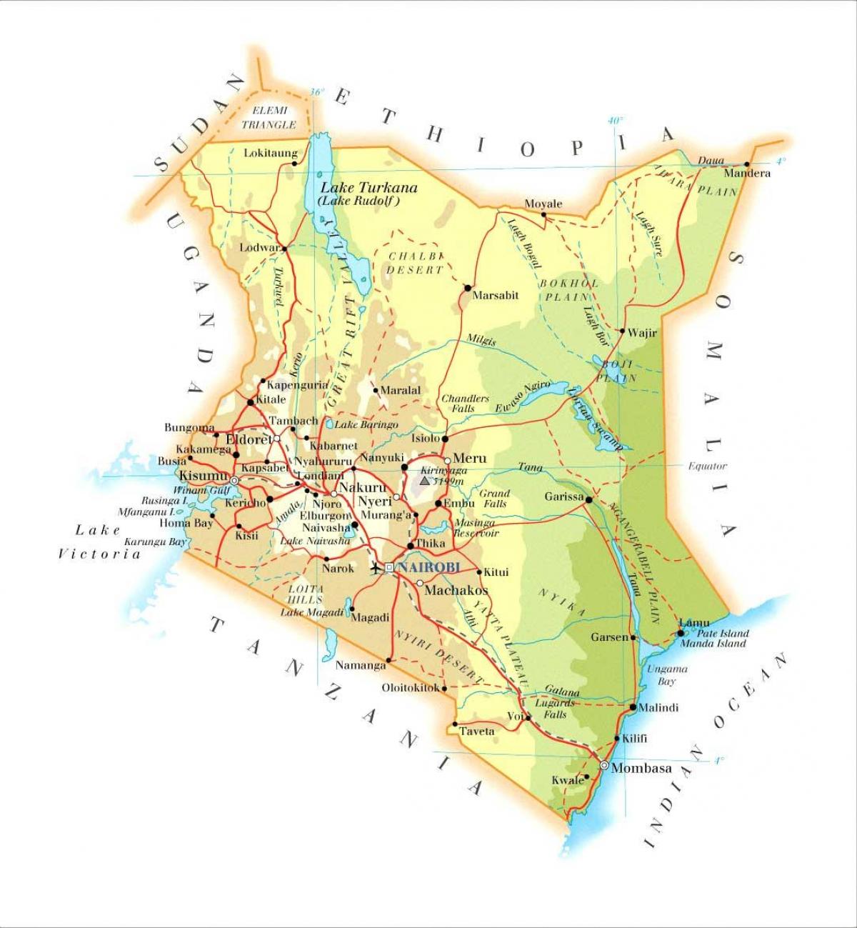 Kenya caractéristiques physiques de la carte