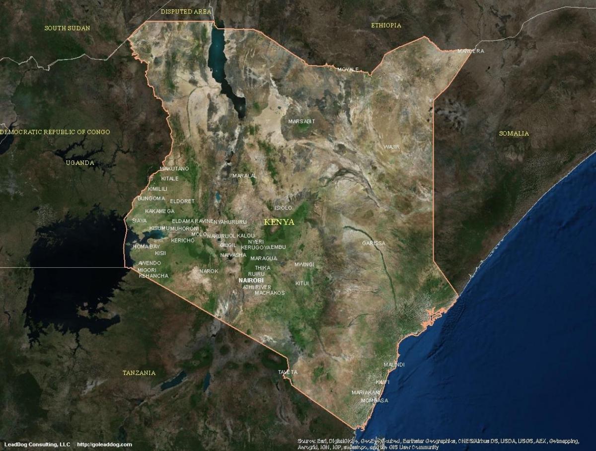 carte de la carte satellite du Kenya