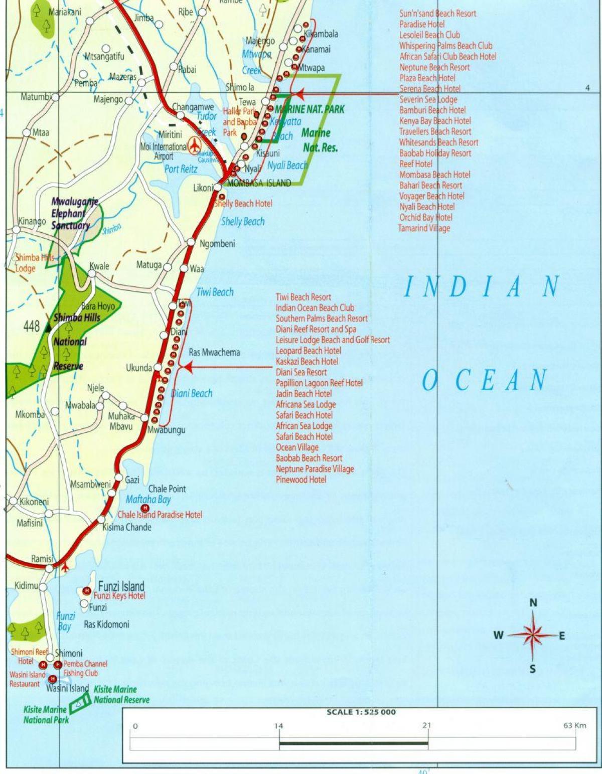 carte de la côte Kenyane