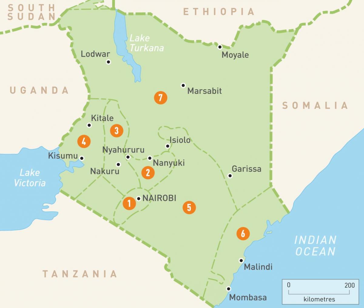 carte du Kenya régions