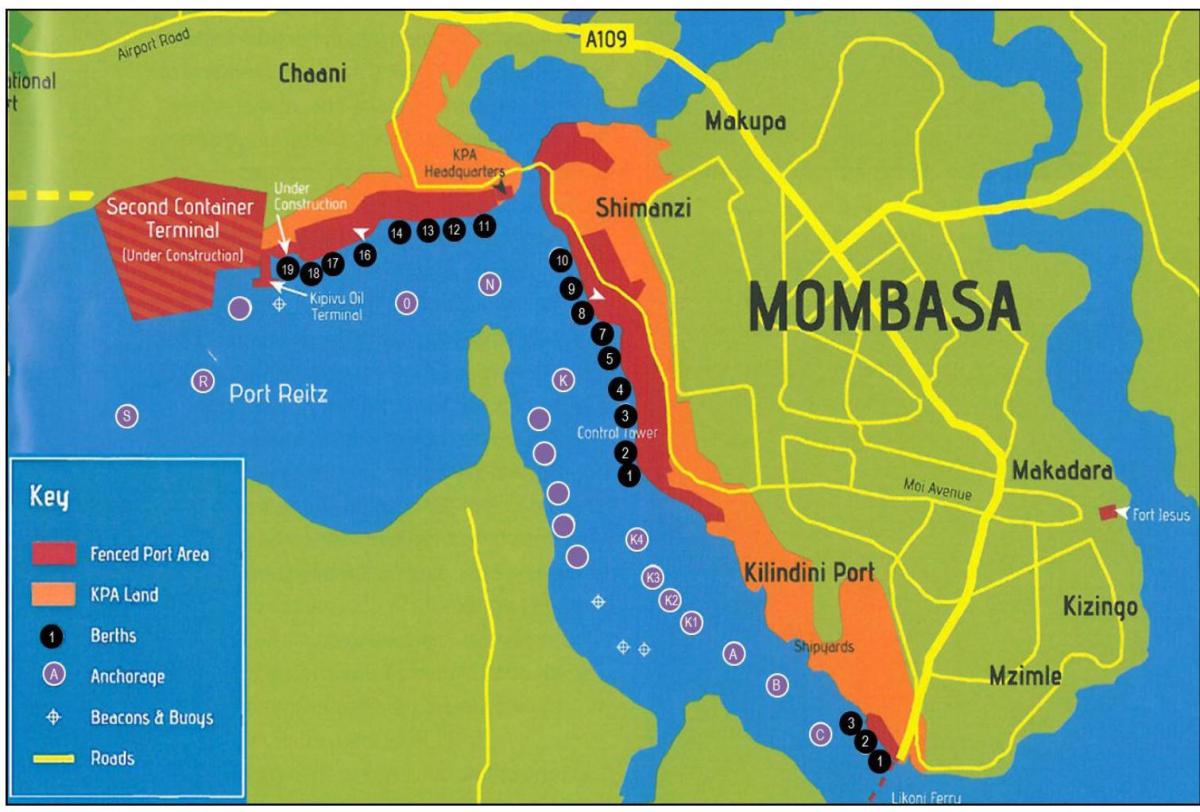 carte de mombasa au Kenya