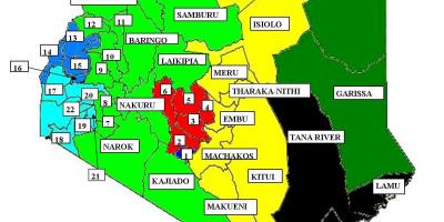 Carte des 47 comtés au Kenya 