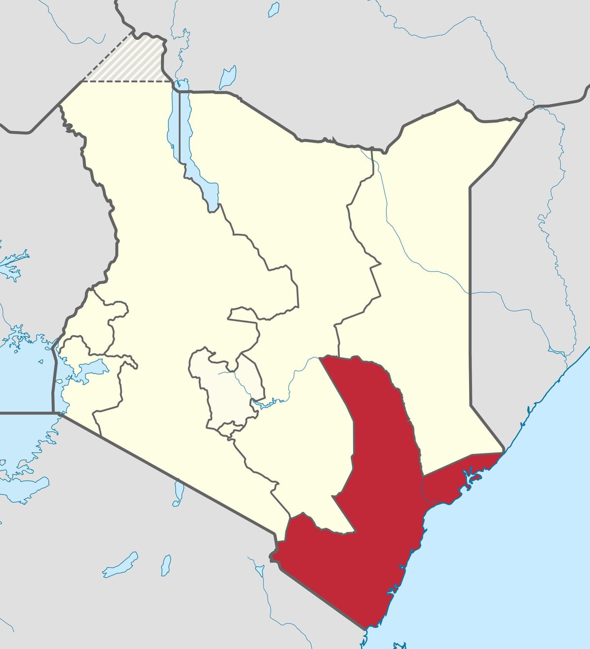 carte de la province de la côte du Kenya