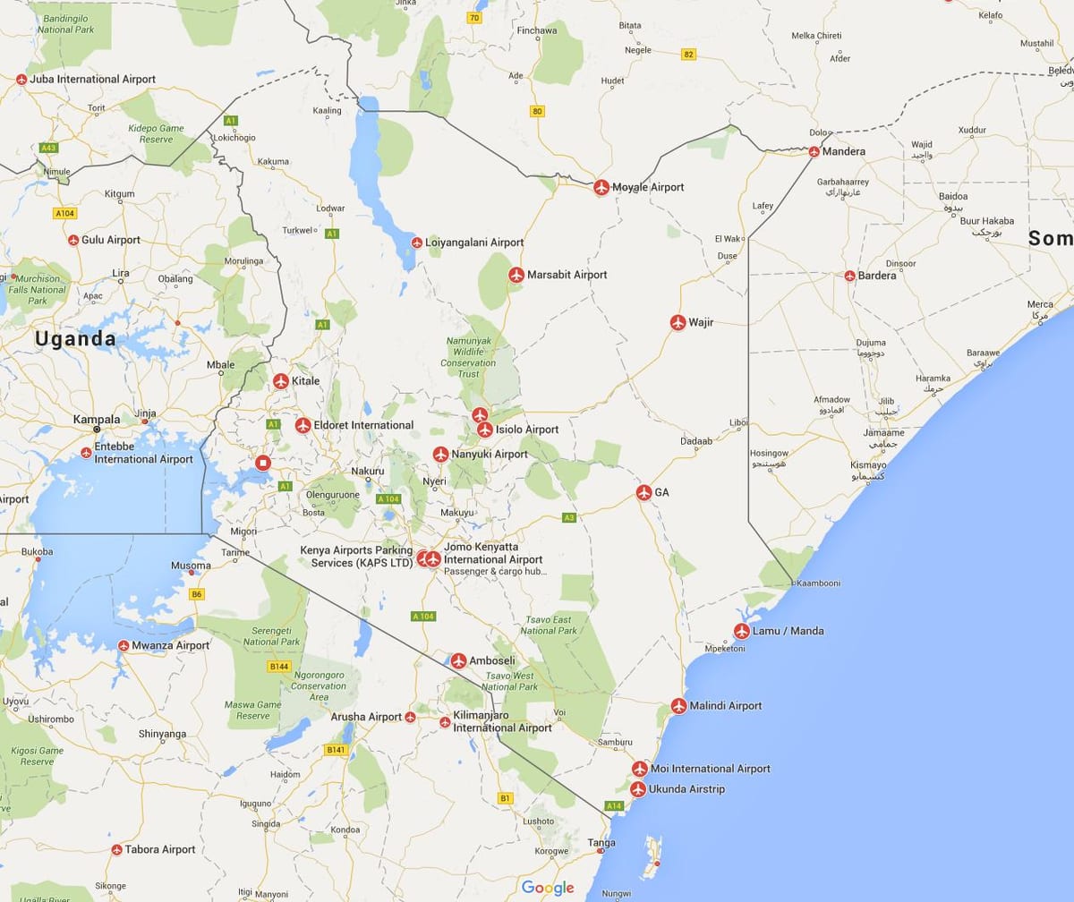 carte des aéroports du Kenya