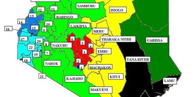 Carte des 47 comtés au Kenya 