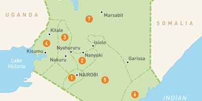 Carte du Kenya régions